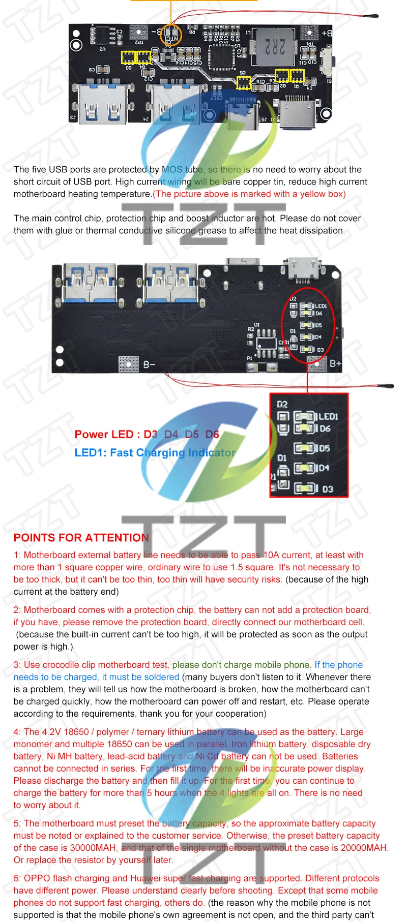 QC4.0 QC3.0 LED Dual USB 5V 4.5A 22.5W Micro/Type-C USB Mobile Power Bank 18650 Charging Module Temperature / Circuit Protection
