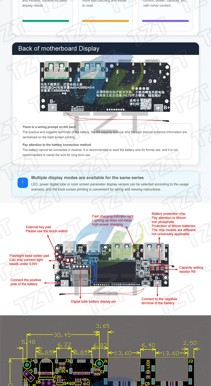 QC4.0 QC3.0 LED Dual USB 5V 4.5A 22.5W Micro/Type-C USB Mobile Power Bank 18650 Charging Module Temperature / Circuit Protection