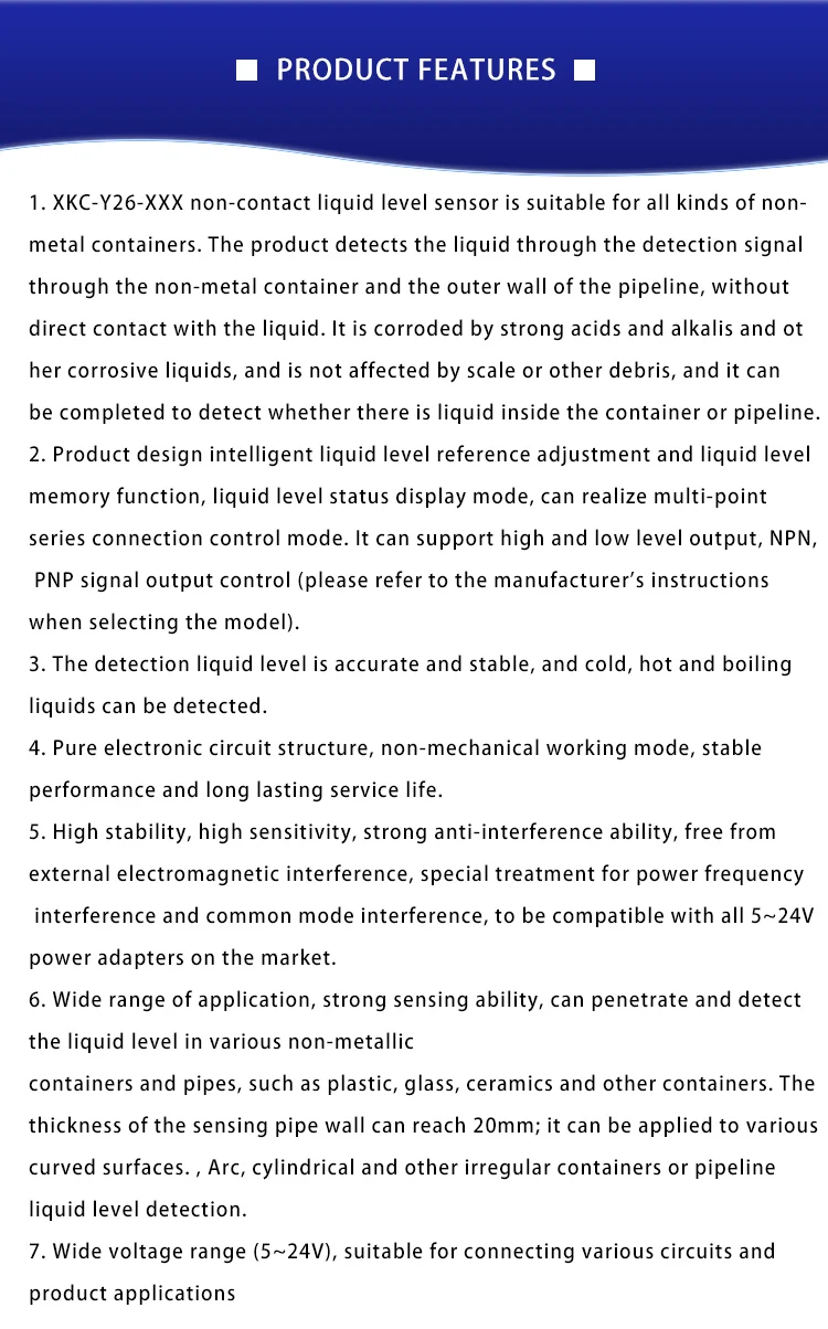 XKC-Y26 Non-contact Liquid Level Sensor External-attached Pipeline Water Level Sensor Liquid Sensor Liquid Detection Switch