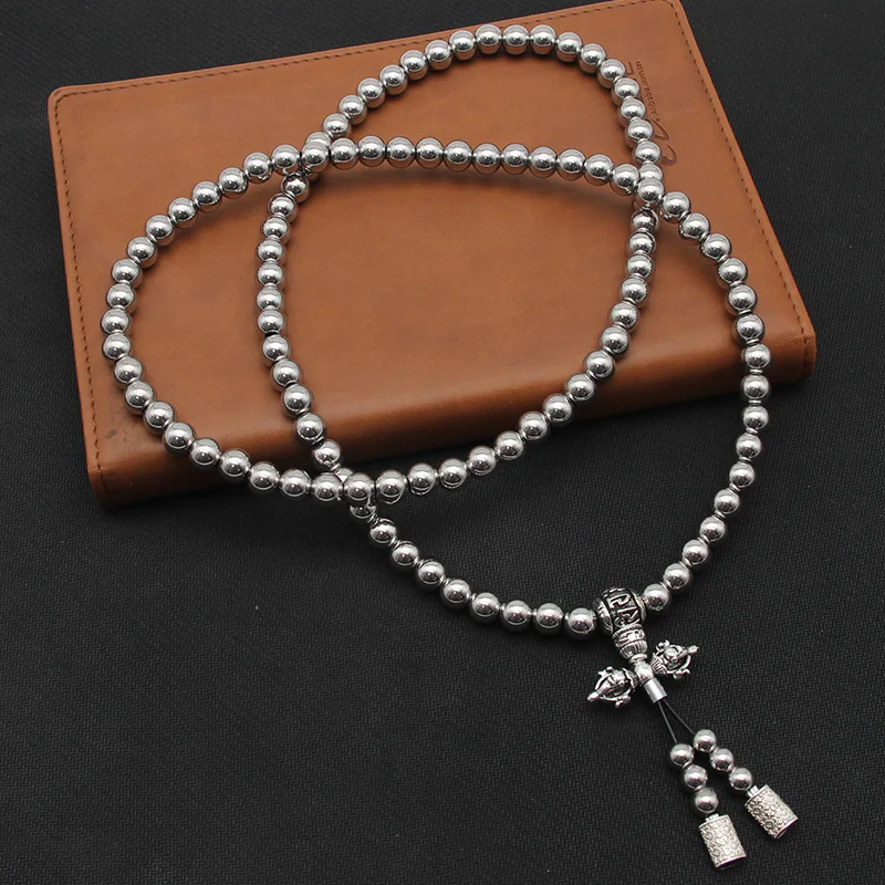 Tactical 8MM Steel Chain 118-128 Ps Buddha Beads Self Defense Hand Bracelet Necklace EDC Outdoor Tools Self Protection Survival