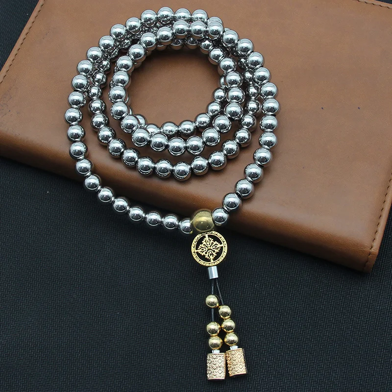 Tactical 8MM Steel Chain 118-128 Ps Buddha Beads Self Defense Hand Bracelet Necklace EDC Outdoor Tools Self Protection Survival