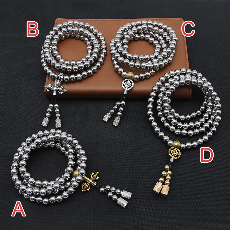 Tactical 8MM Steel Chain 118-128 Ps Buddha Beads Self Defense Hand Bracelet Necklace EDC Outdoor Tools Self Protection Survival