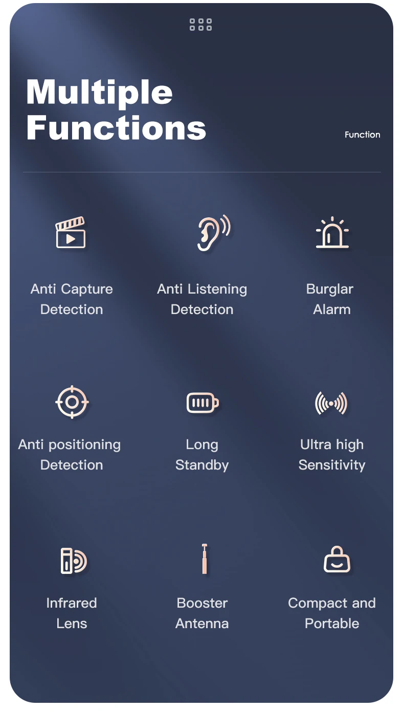 Hidden Camera Detector Anti-Spy Car GPS Tracker Listening Device Bug RF Wireless All Signal Scanner Gadget Security Protection