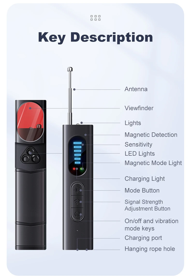 Hidden Camera Detector Anti-Spy Car GPS Tracker Listening Device Bug RF Wireless All Signal Scanner Gadget Security Protection