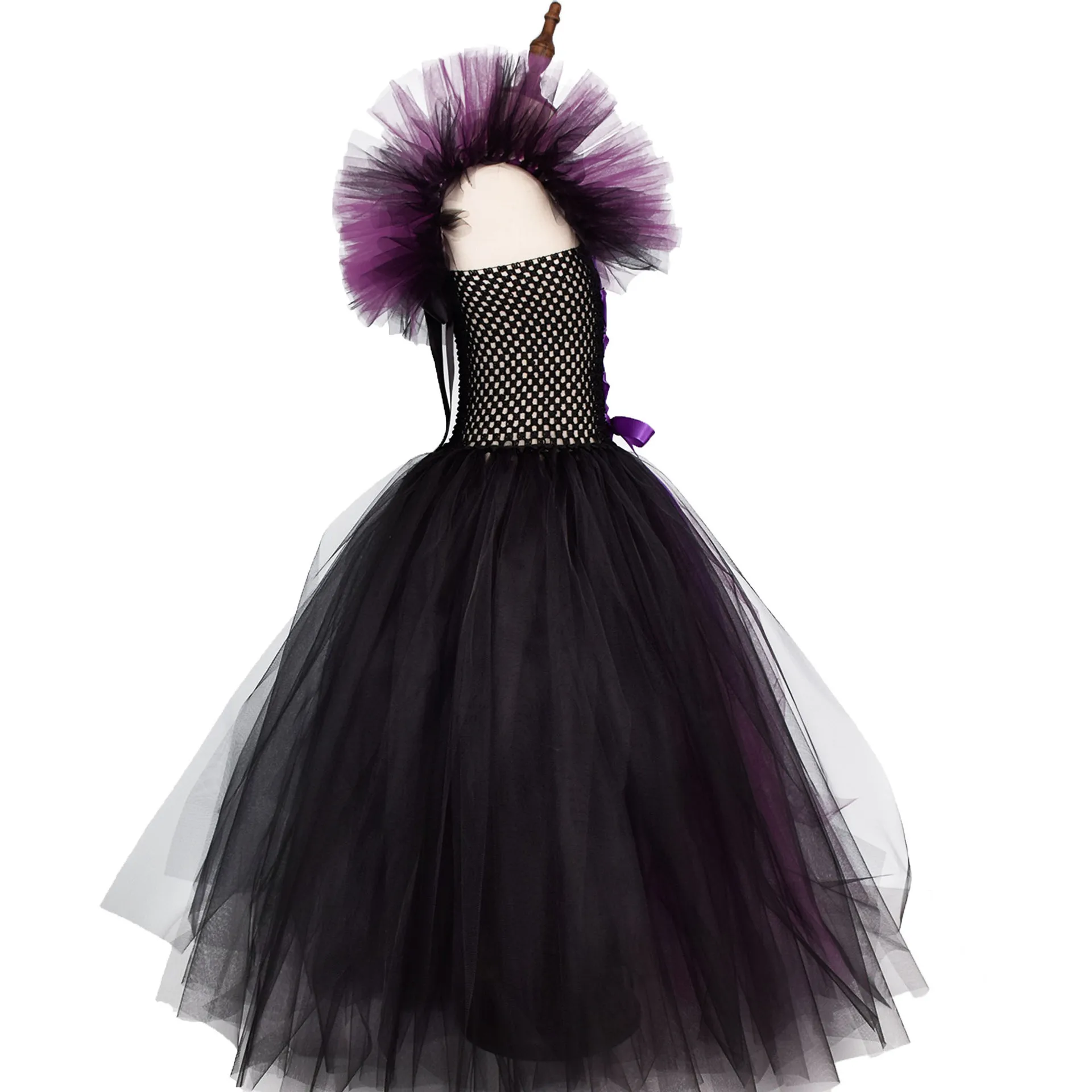 Children 's Cosplay Apparel for Halloween 2024 Maleficent Costume Tutu Dress Girl Evil Queen Disguise Witch Gown Villain Costume