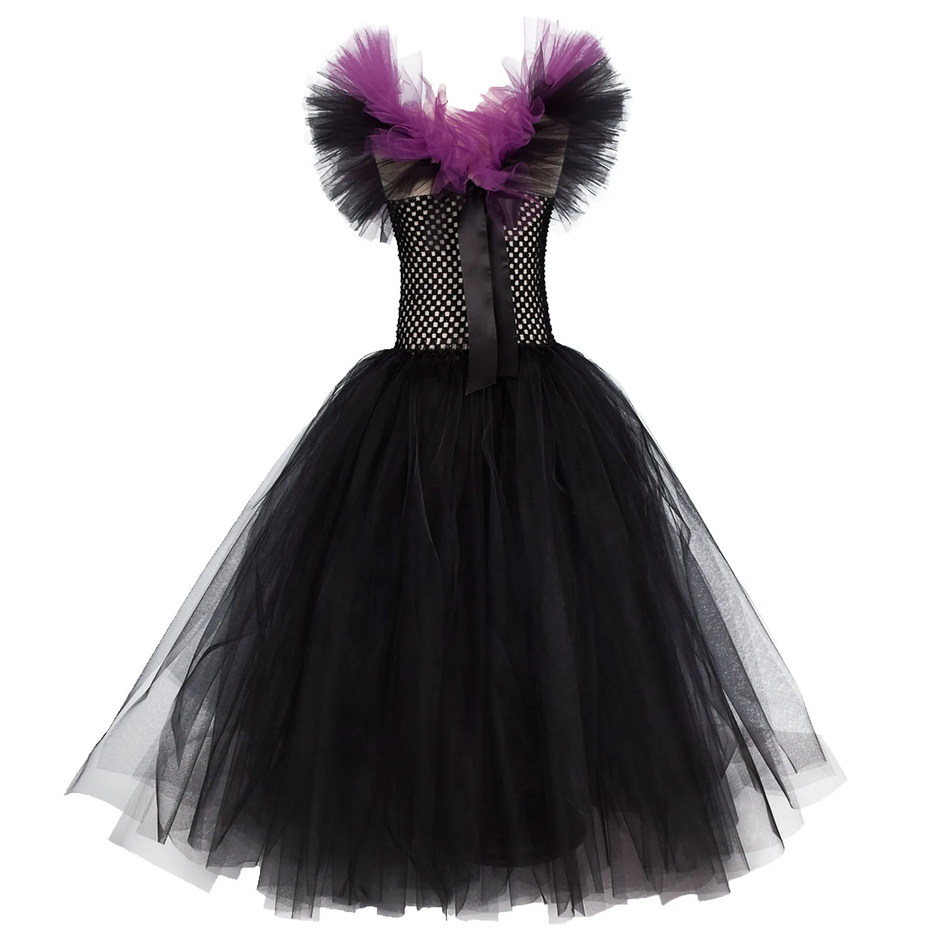 Children 's Cosplay Apparel for Halloween 2024 Maleficent Costume Tutu Dress Girl Evil Queen Disguise Witch Gown Villain Costume