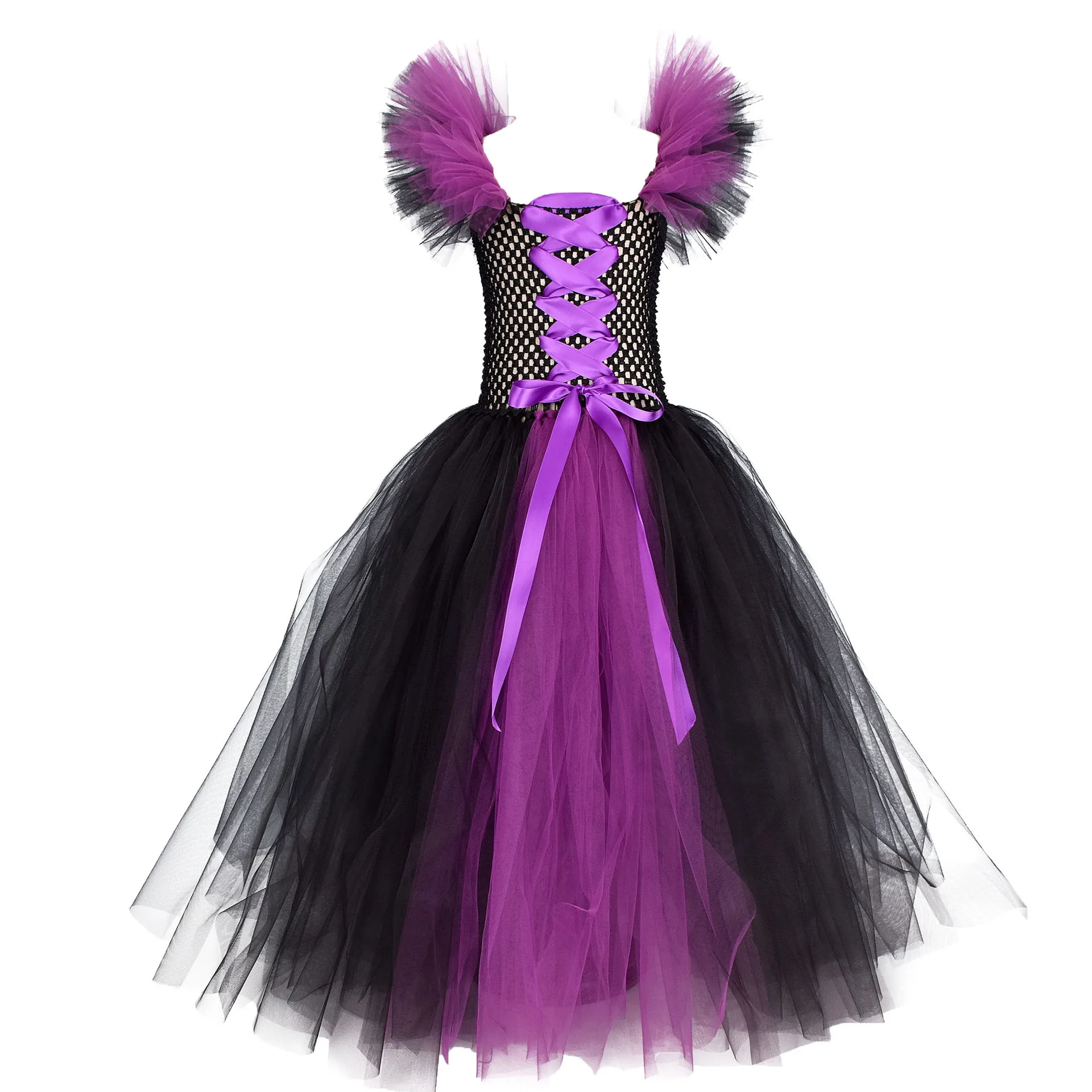 Children 's Cosplay Apparel for Halloween 2024 Maleficent Costume Tutu Dress Girl Evil Queen Disguise Witch Gown Villain Costume