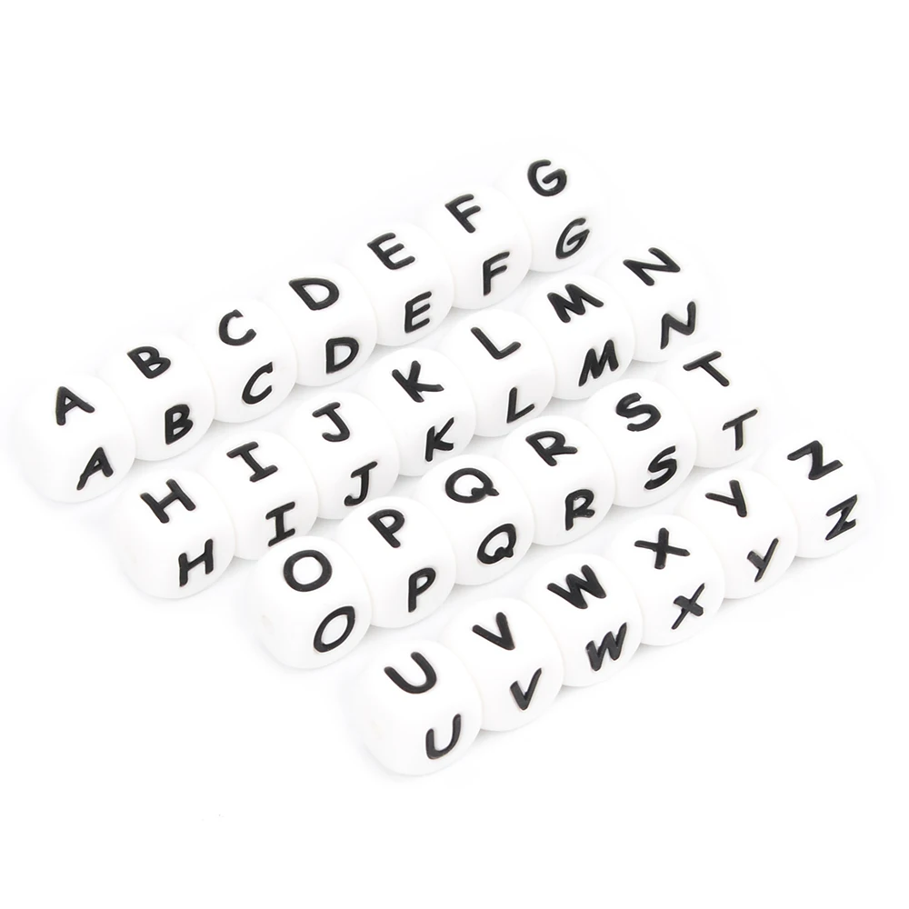 LOFCA 40PCS/Lot Alphabet 12mm Food Grade Letter Silicone Beads Baby Bead Pacifier Chain BPA Free for Name Make DIY Necklace