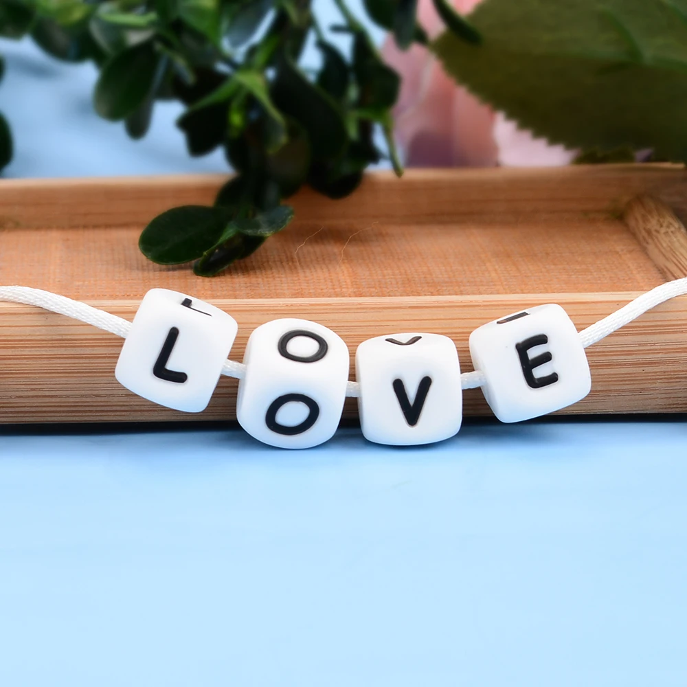 LOFCA 40PCS/Lot Alphabet 12mm Food Grade Letter Silicone Beads Baby Bead Pacifier Chain BPA Free for Name Make DIY Necklace