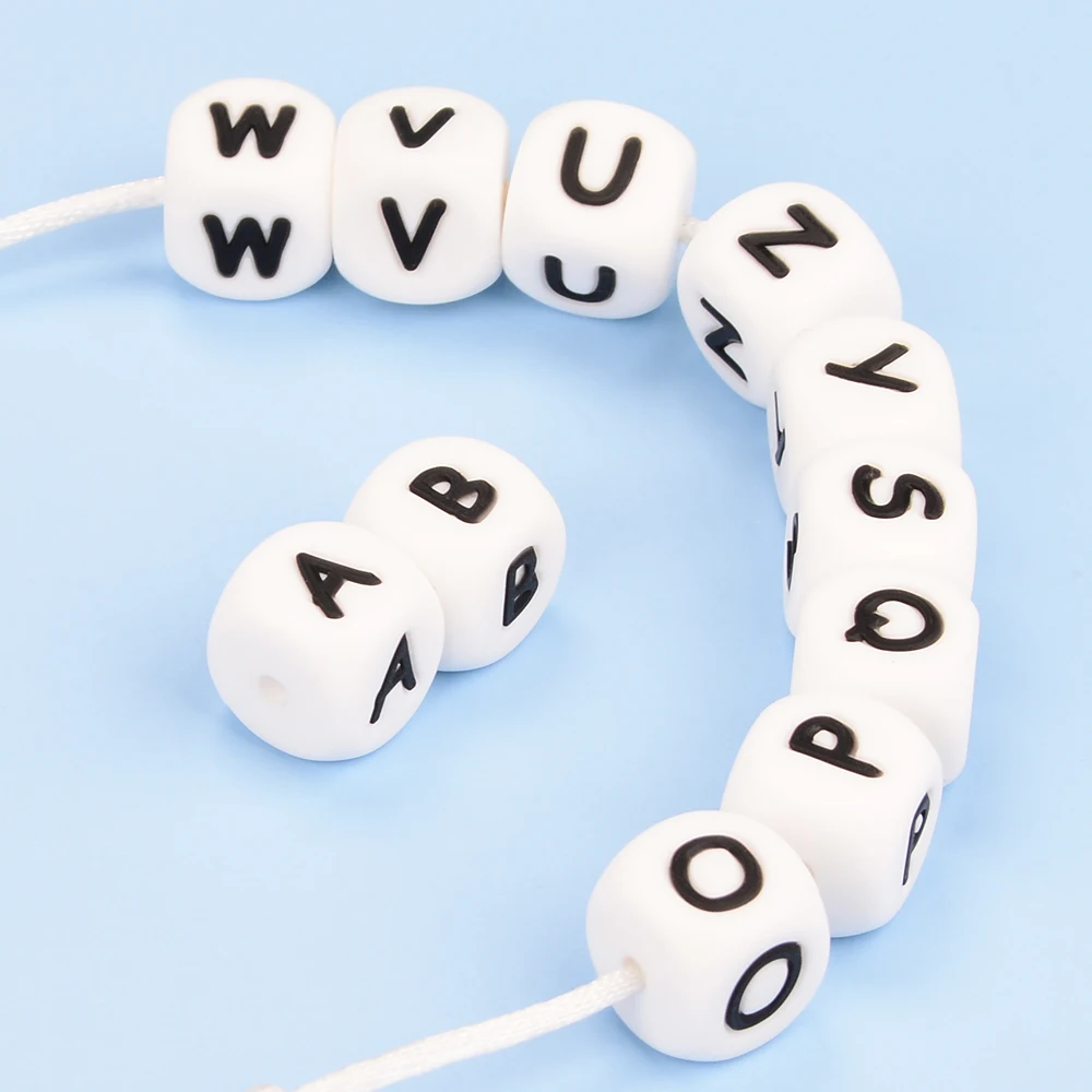 LOFCA 40PCS/Lot Alphabet 12mm Food Grade Letter Silicone Beads Baby Bead Pacifier Chain BPA Free for Name Make DIY Necklace