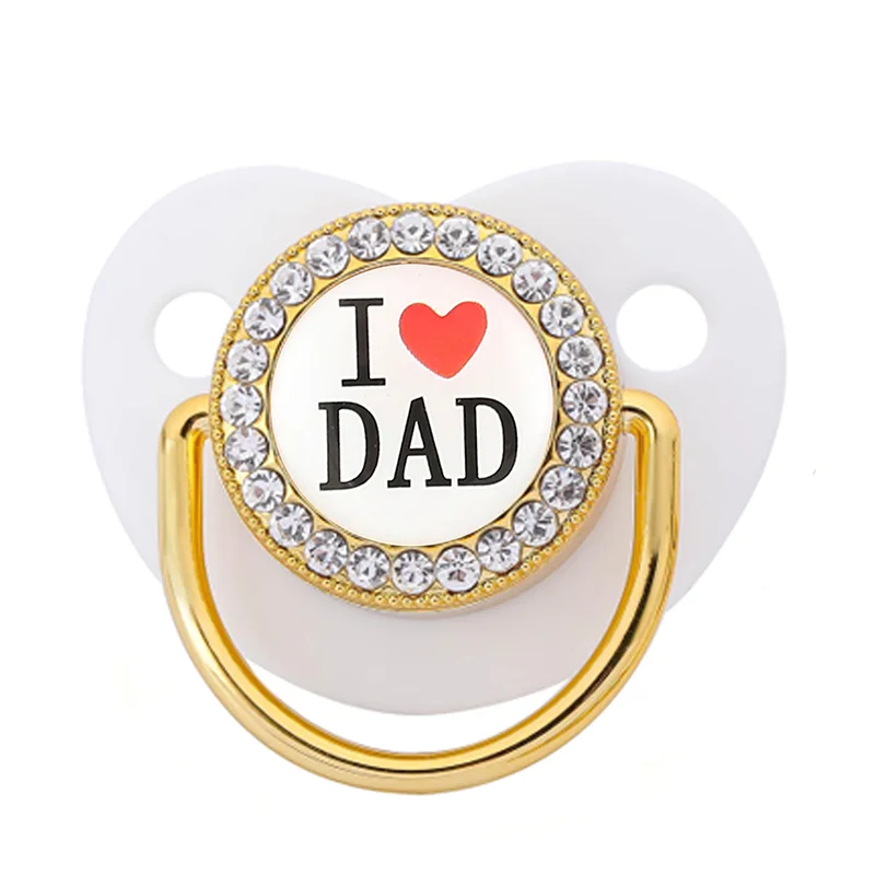 Newborn Pacifier Baby Shower Gift Bling Baby Dummy Silicone BPA Free Infant Nipple New Born Pacifiers For Babies I Love Mum Dad