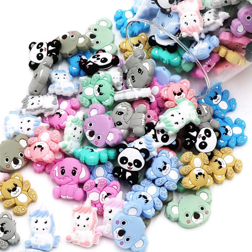BOBO.BOX 10pcs Silicone Beads Animal Koala Raccoon Food Grade Baby Silicone Teething Toy BPA-Free DIY Pacifier Chain Accessories