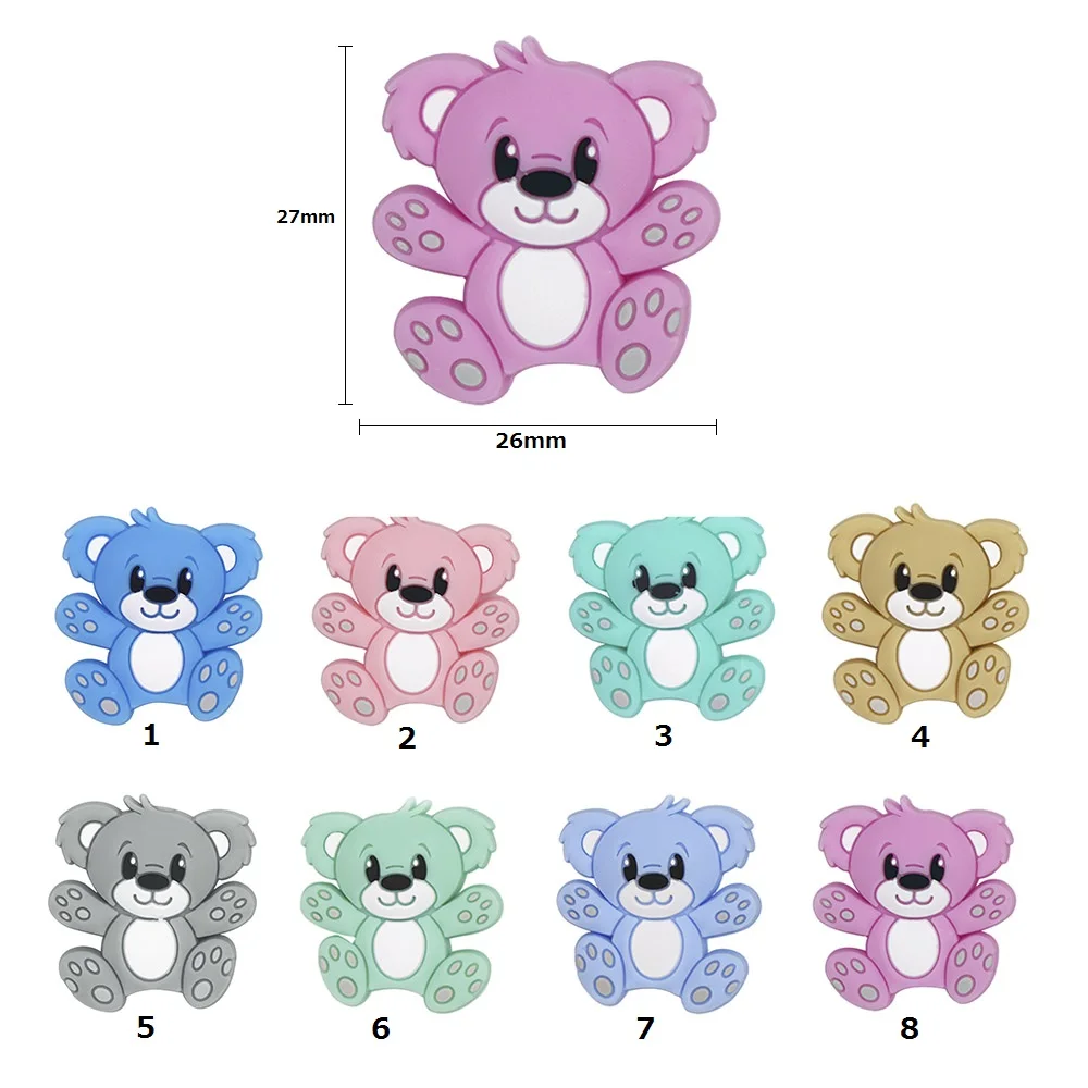 BOBO.BOX 10pcs Silicone Beads Animal Koala Raccoon Food Grade Baby Silicone Teething Toy BPA-Free DIY Pacifier Chain Accessories