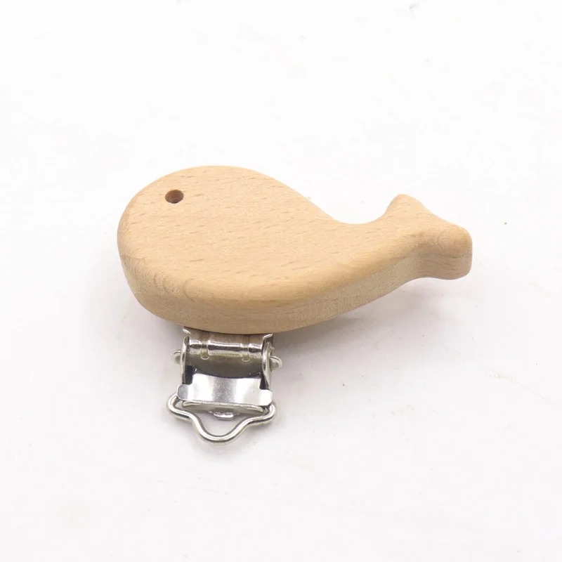 5Pcs Wooden Rainbow Bear Flower Cart Heart Shaped Bird Elephant Round Star Clip Free DIY Baby Natural Pacifier Chain Accessories