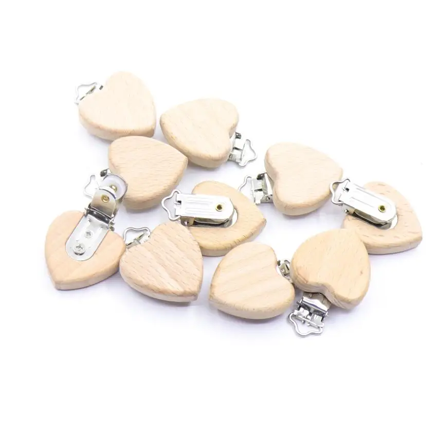 5Pcs Wooden Rainbow Bear Flower Cart Heart Shaped Bird Elephant Round Star Clip Free DIY Baby Natural Pacifier Chain Accessories