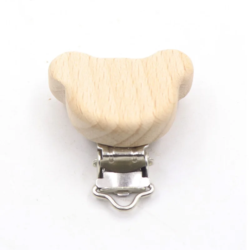 5Pcs Wooden Rainbow Bear Flower Cart Heart Shaped Bird Elephant Round Star Clip Free DIY Baby Natural Pacifier Chain Accessories