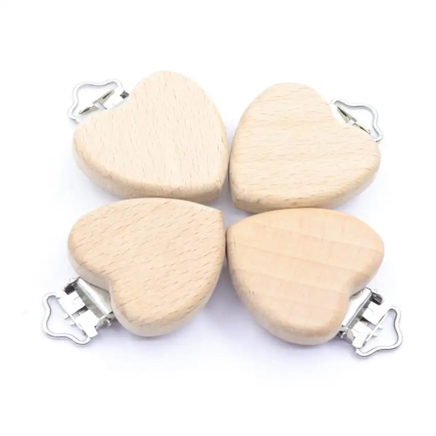 5Pcs Wooden Rainbow Bear Flower Cart Heart Shaped Bird Elephant Round Star Clip Free DIY Baby Natural Pacifier Chain Accessories