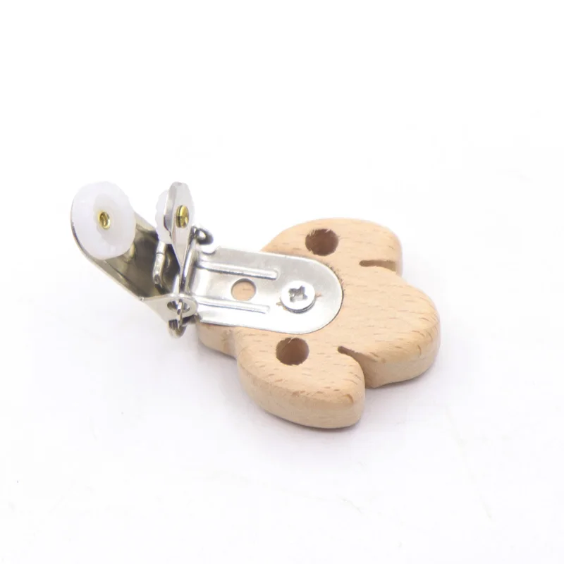 5Pcs Wooden Rainbow Bear Flower Cart Heart Shaped Bird Elephant Round Star Clip Free DIY Baby Natural Pacifier Chain Accessories