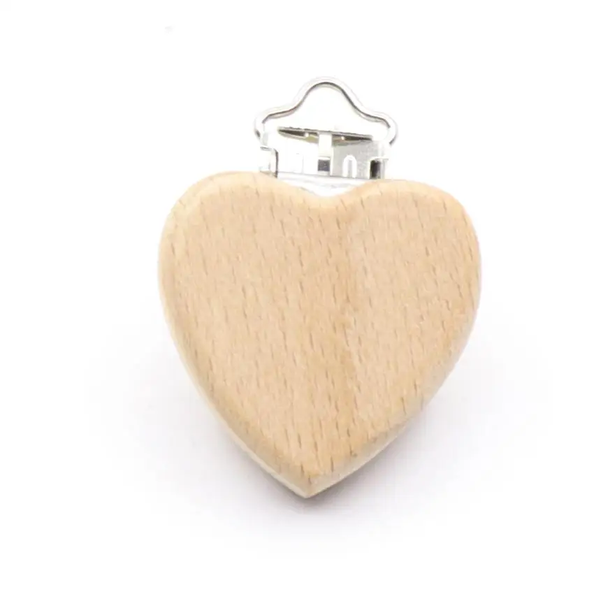 5Pcs Wooden Rainbow Bear Flower Cart Heart Shaped Bird Elephant Round Star Clip Free DIY Baby Natural Pacifier Chain Accessories
