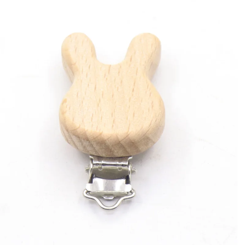 5Pcs Wooden Rainbow Bear Flower Cart Heart Shaped Bird Elephant Round Star Clip Free DIY Baby Natural Pacifier Chain Accessories