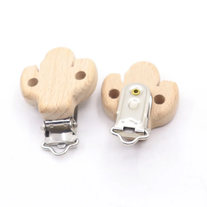 5Pcs Wooden Rainbow Bear Flower Cart Heart Shaped Bird Elephant Round Star Clip Free DIY Baby Natural Pacifier Chain Accessories