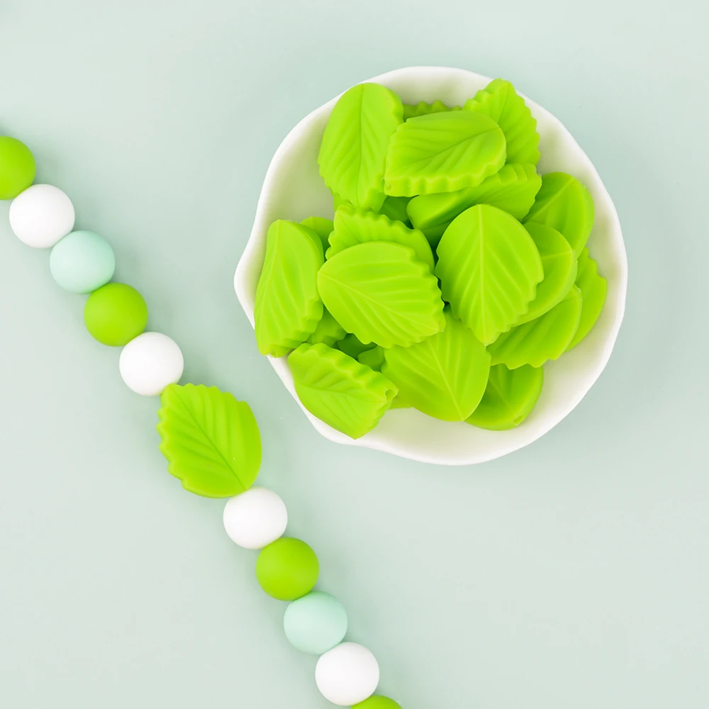 LOFCA  10PCS Leaf Baby Teething Silicone Beads Leaves DIY Food Grade Silicone Toy BPA Free Chew Nurse Gift Teethers Accessories