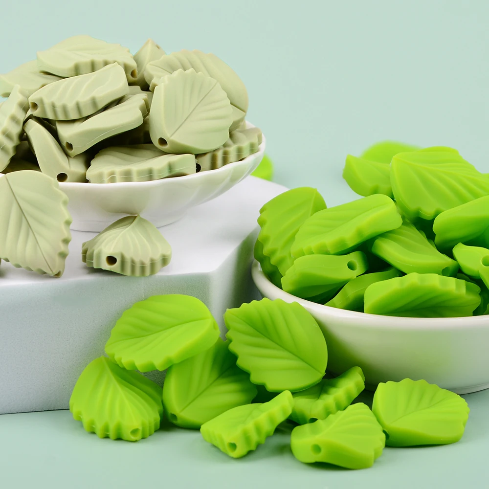 LOFCA  10PCS Leaf Baby Teething Silicone Beads Leaves DIY Food Grade Silicone Toy BPA Free Chew Nurse Gift Teethers Accessories