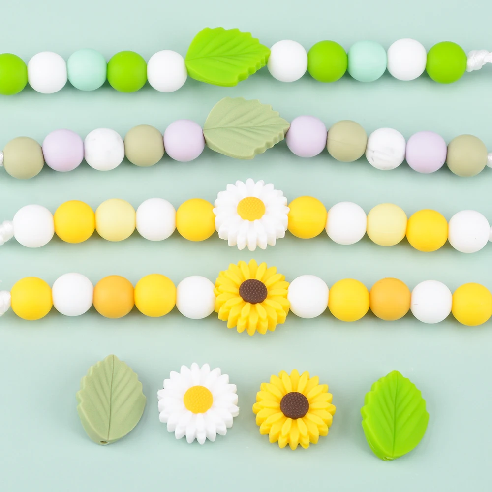 LOFCA  10PCS Leaf Baby Teething Silicone Beads Leaves DIY Food Grade Silicone Toy BPA Free Chew Nurse Gift Teethers Accessories