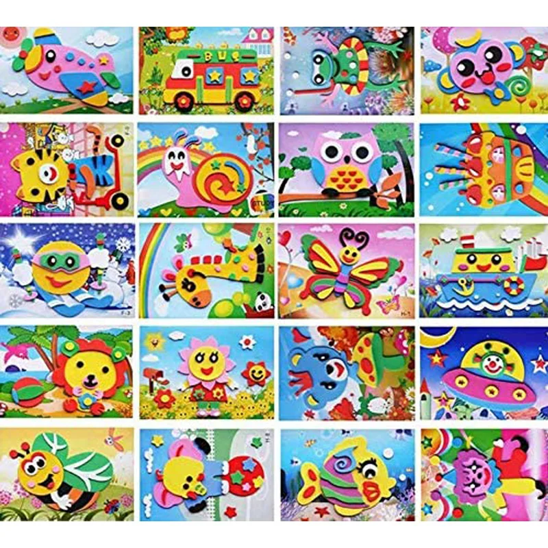 20PCS 3D EVA Foam Sticker Puzzle DIY Game Cartoon Animal Early Learning Education Toys for Children Birthday Gift Multi-patterns