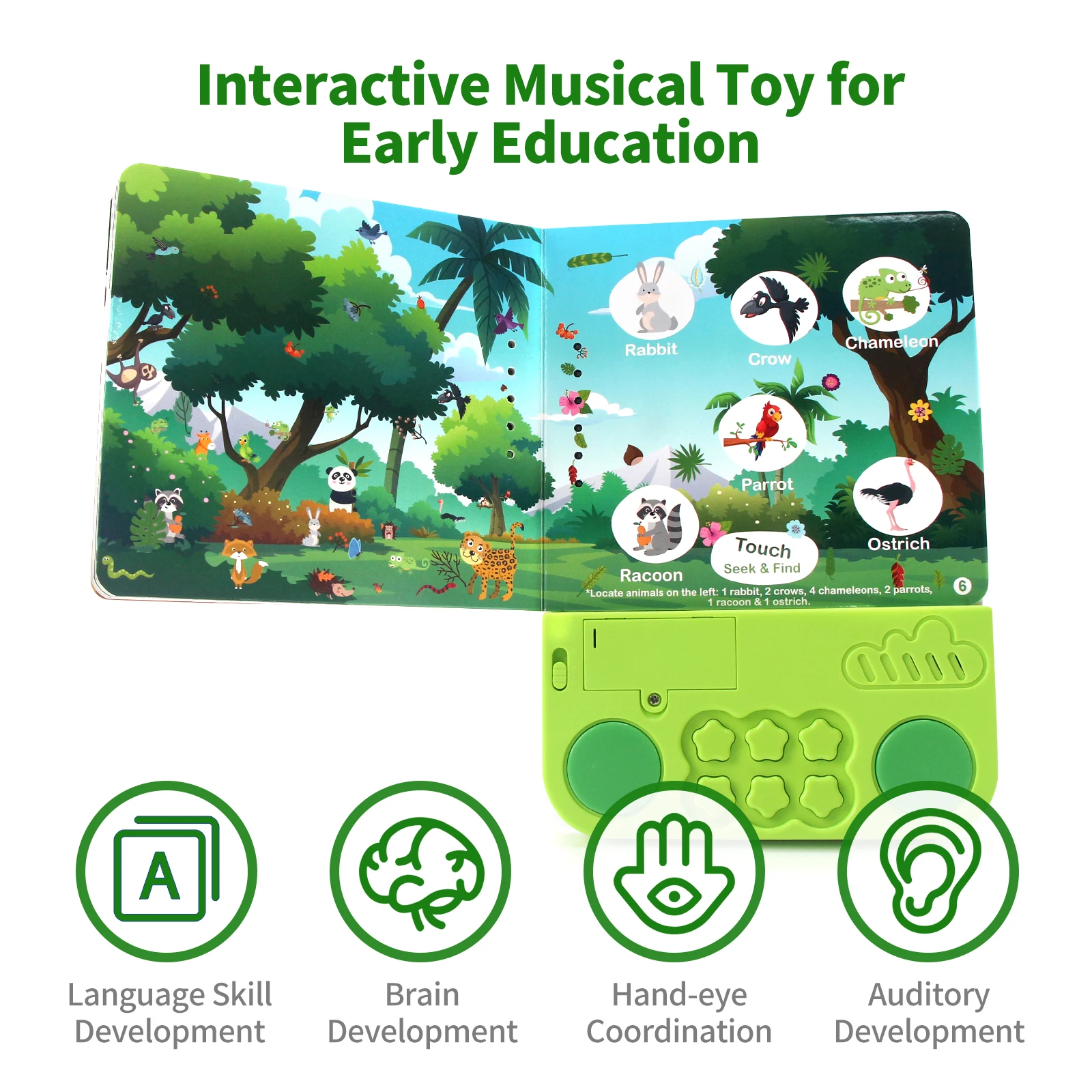 Kids Electronic Audio Books with Melody & Lights Drum Sounds Animals Cognitive Books Interactive Pre-school Educational Toys