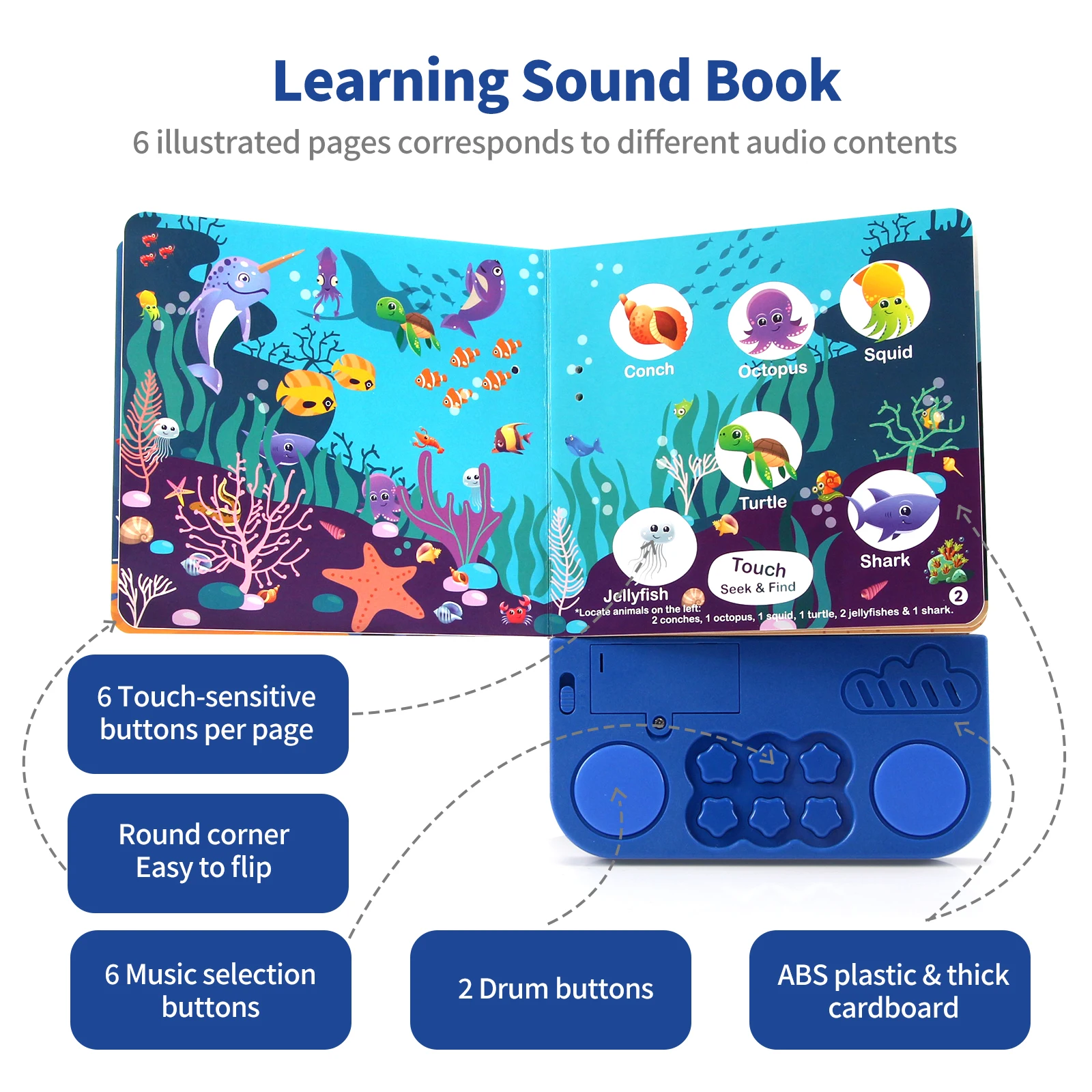 Kids Electronic Audio Books with Melody & Lights Drum Sounds Animals Cognitive Books Interactive Pre-school Educational Toys