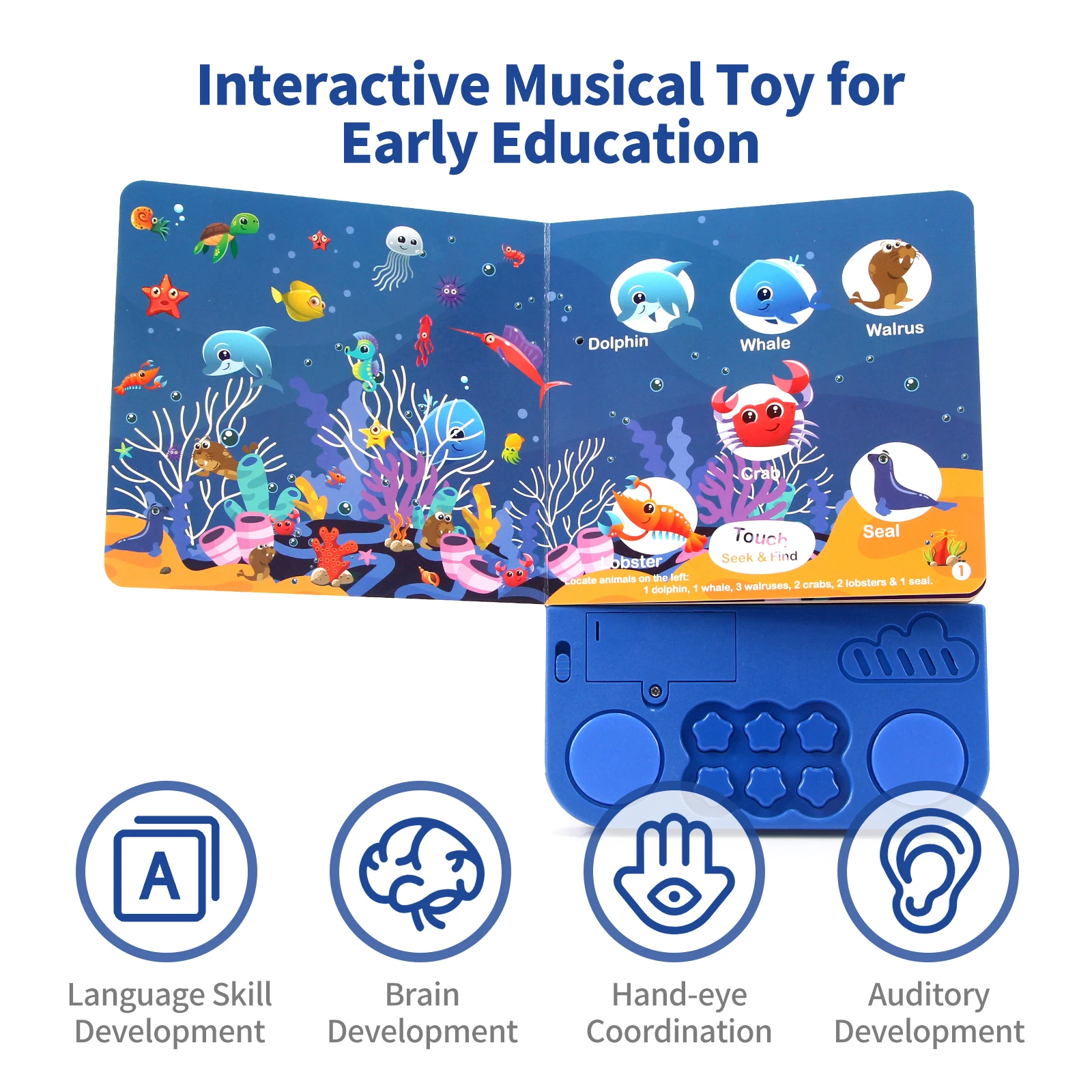 Kids Electronic Audio Books with Melody & Lights Drum Sounds Animals Cognitive Books Interactive Pre-school Educational Toys