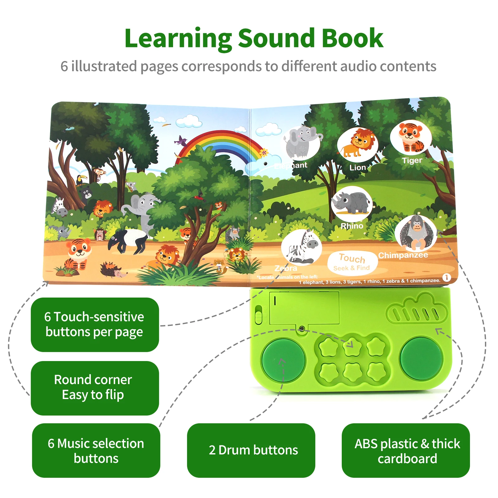 Kids Electronic Audio Books with Melody & Lights Drum Sounds Animals Cognitive Books Interactive Pre-school Educational Toys