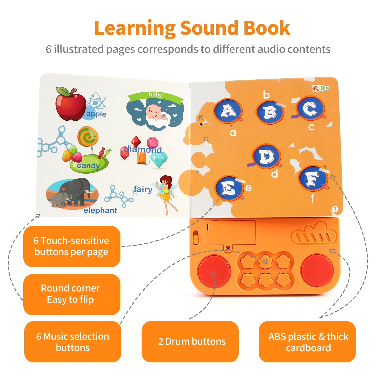 Kids Electronic Audio Books with Melody & Lights Drum Sounds Animals Cognitive Books Interactive Pre-school Educational Toys