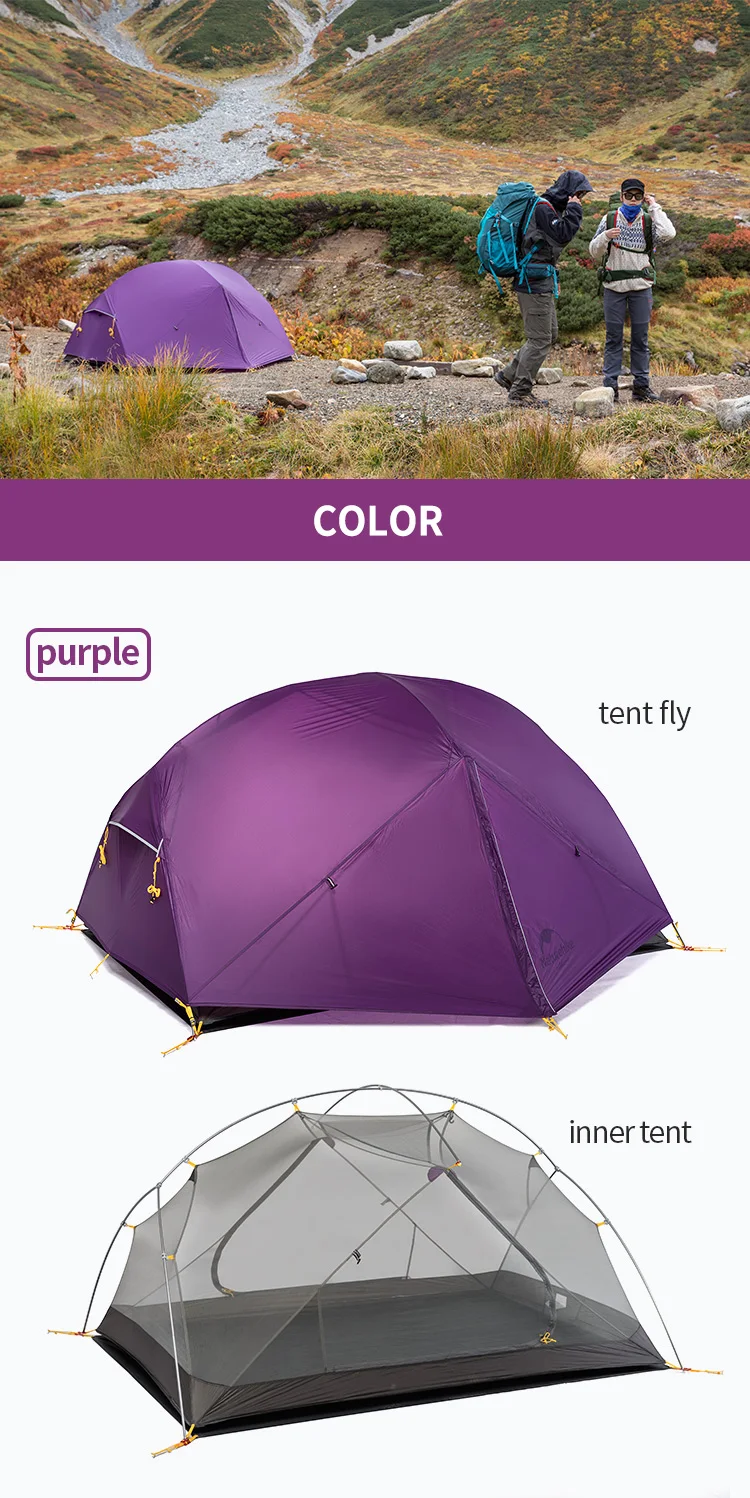 Naturehike Mongar Tent Camping Tent 2 Person Ultralight Professional Waterproof & Windproof Backpack Tent 20D Nylon Travel Tent