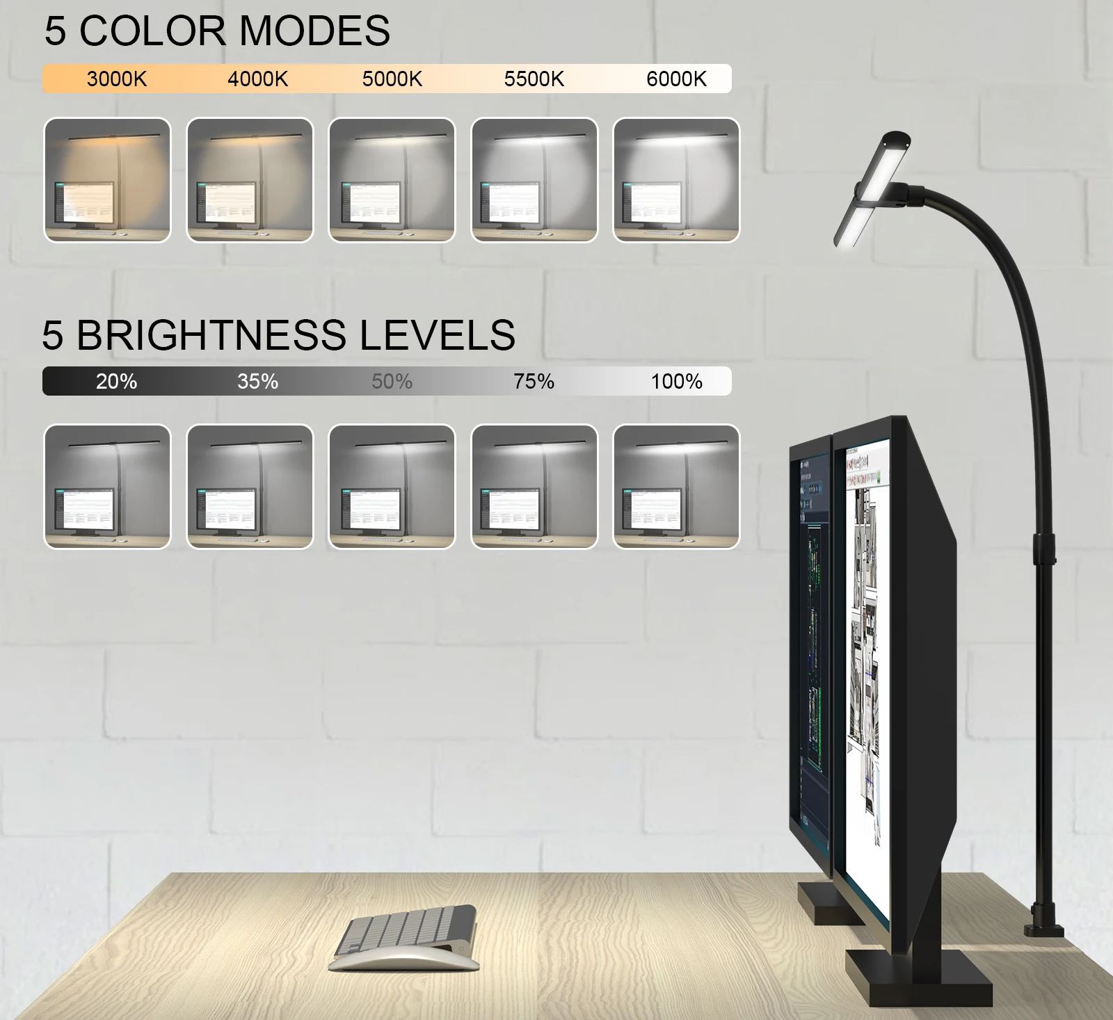 LAOPAO Double Head LED Desk Lamp EU/US Architect Desk Lamps Office 24W Brightest 5Color Modes and 5 Dimmable Eye Protection lamp