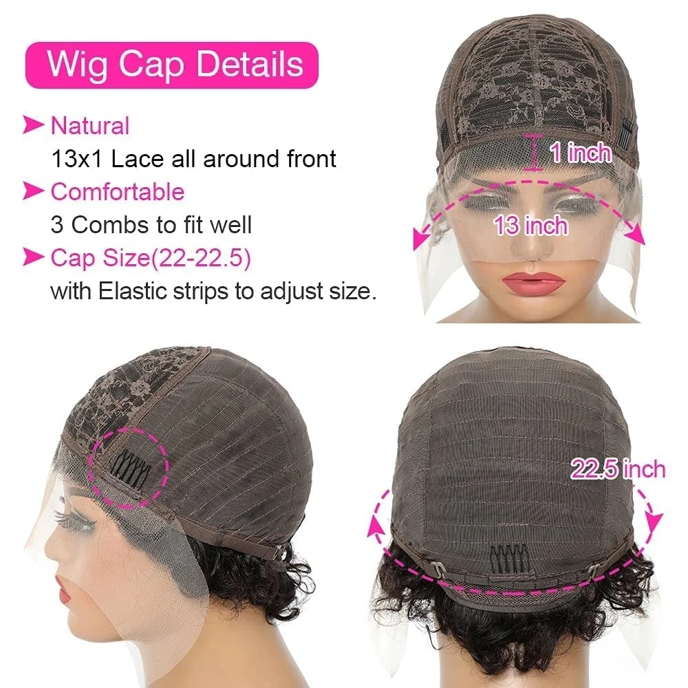 Short Pixie Cut Wig Human Hair 6 Inch 13x1 Brazilian Remy Hair Curly Bob Wig Transparent Lace Wig Preplucked Hairline Yarra