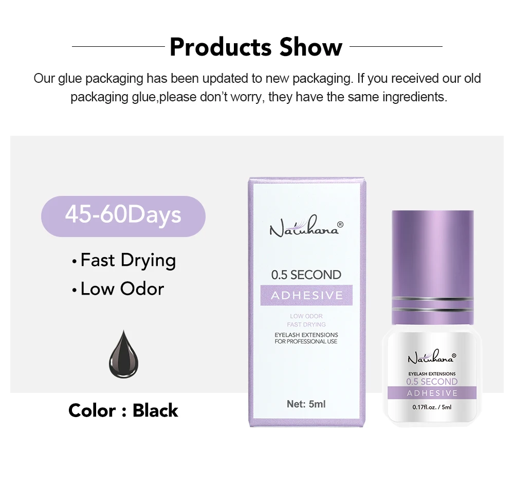 NATUHANA 5ml Eyelash Glue Professional 0.5S Fast Drying Lashes Adhesive Long Lasting Glue for Eyelases Extension