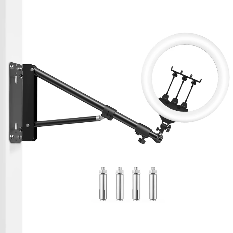 22" LED Ring Light, With 54"/69"Wall Mount Triangle Boom Arm Wireless Remote, Adjustable 3000-6500k Color Temperature Light Kit