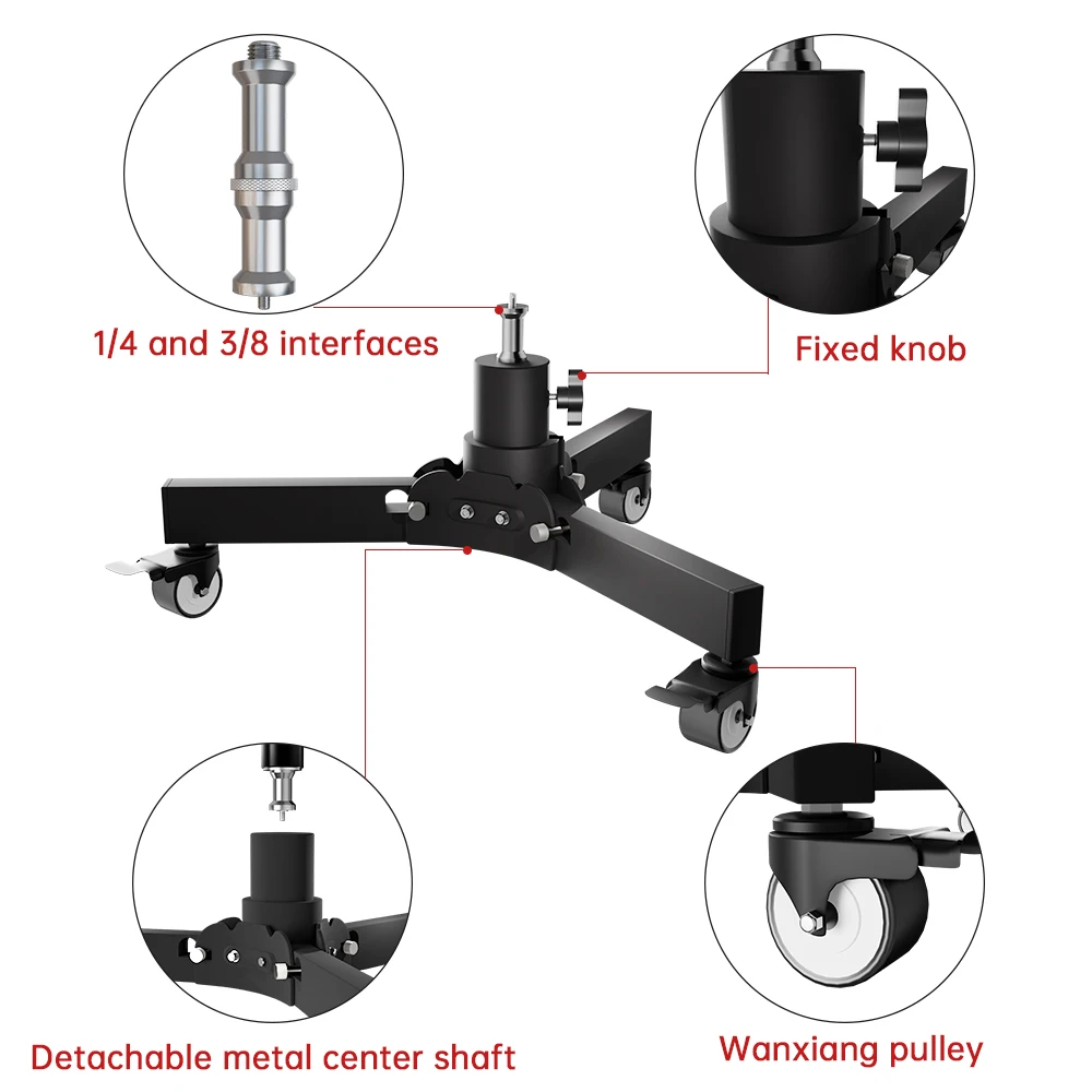 Foldable Light Stand Floor-Mounted Pulley Movement Metal Tripod Photography Fill Spot Light Softbox Photo Studio Wheels Base
