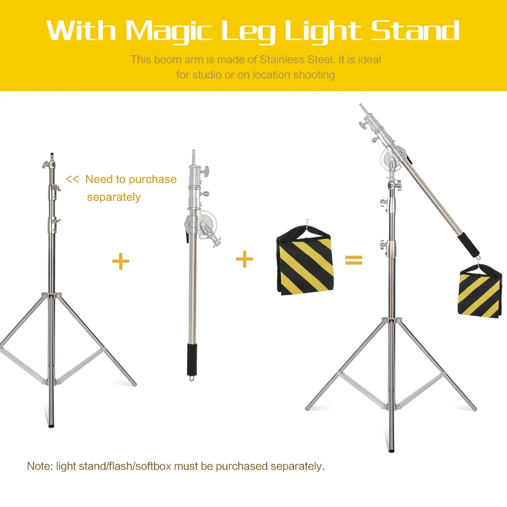 SH 106cm-249cm Stainless Steel C Stand Cross Arm Photo Studio Kit Light Stand Weight Bag Photo Studio Accessories Extension Rod