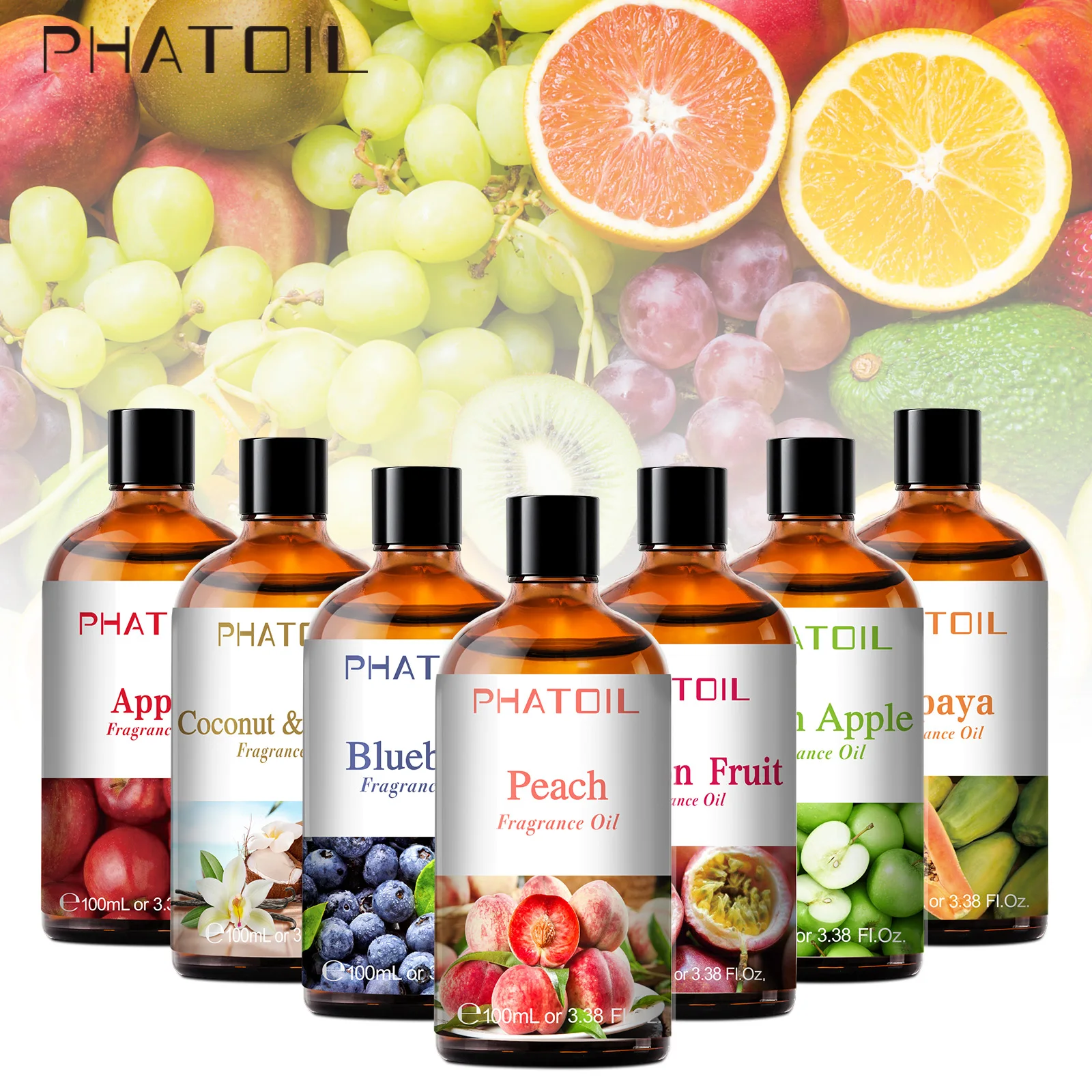PHATOIL 100ml Coconut & Vanilla Fragrance Oils for Candles Soap Making DIY Aroma Peach Lime Strawberry Mango Cherry Watermelon