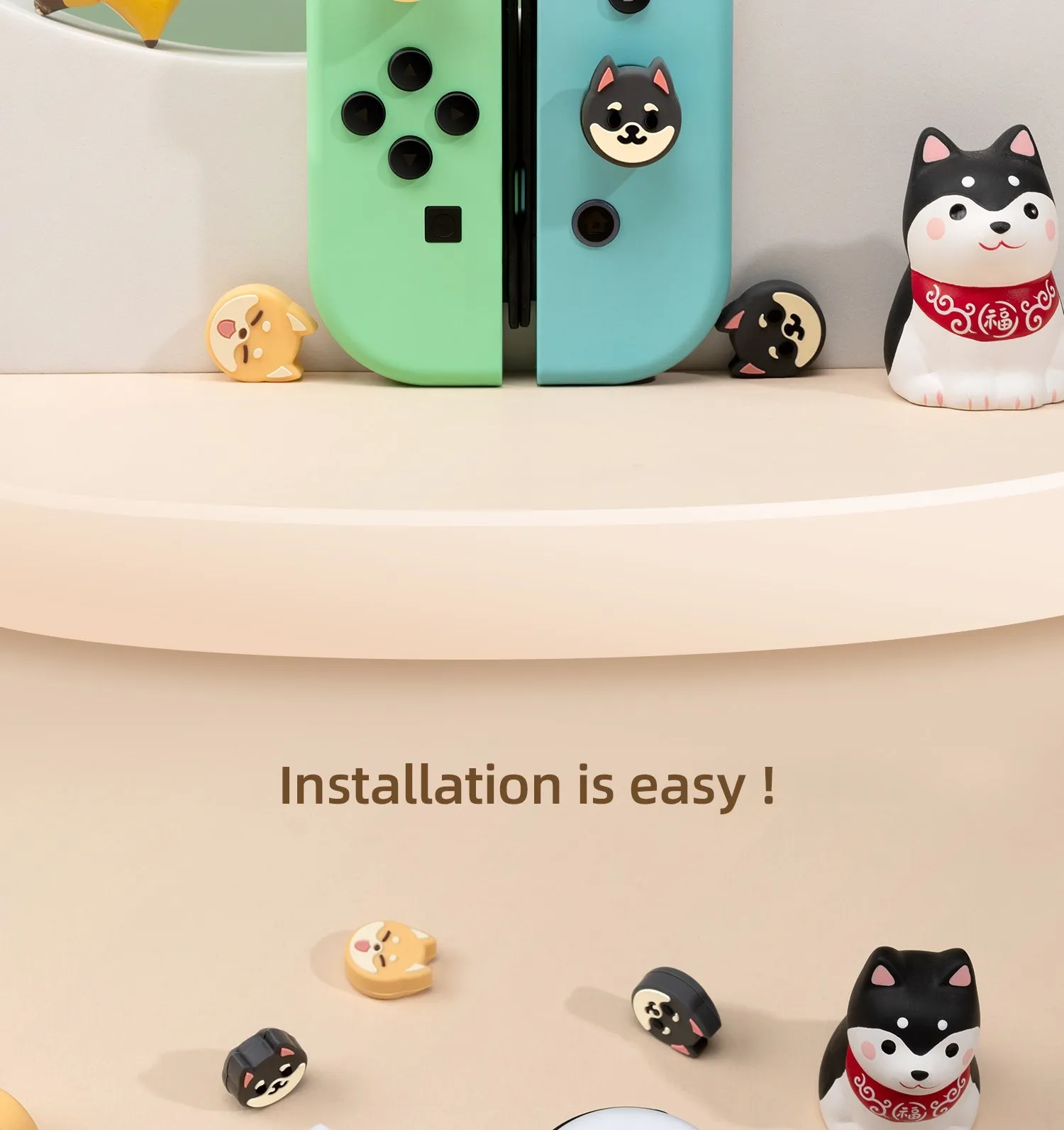 GeekShare Thumb Grips Caps Shiba Inu Silicone NS OLED Handle Rocker Protective Cover for Nintendo Switch Lite Joystick Caps