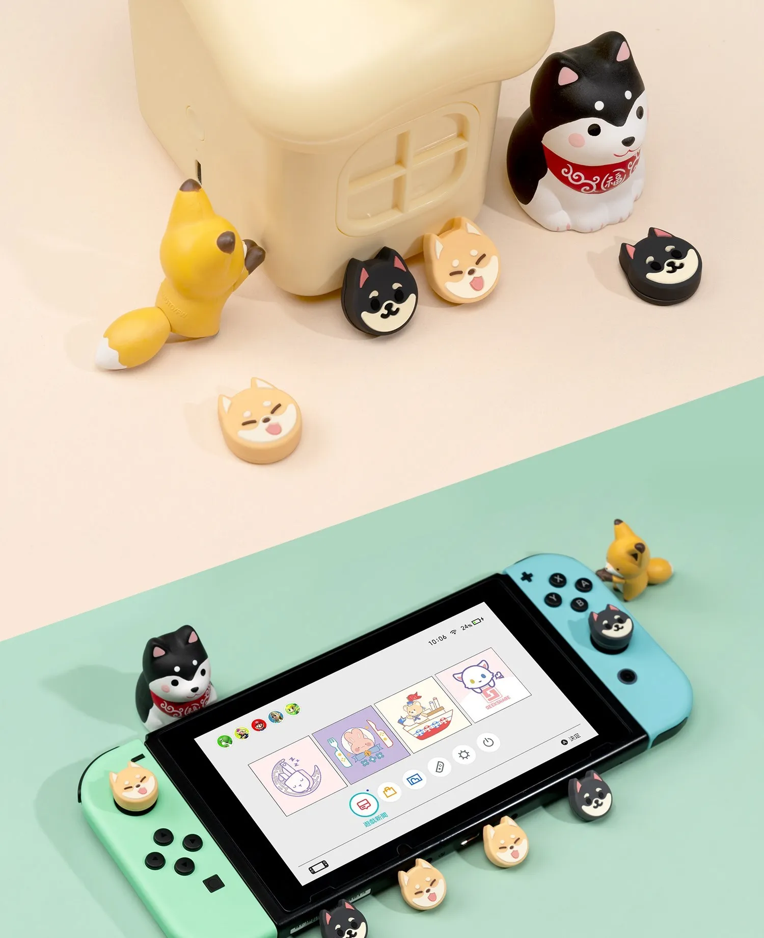 GeekShare Thumb Grips Caps Shiba Inu Silicone NS OLED Handle Rocker Protective Cover for Nintendo Switch Lite Joystick Caps
