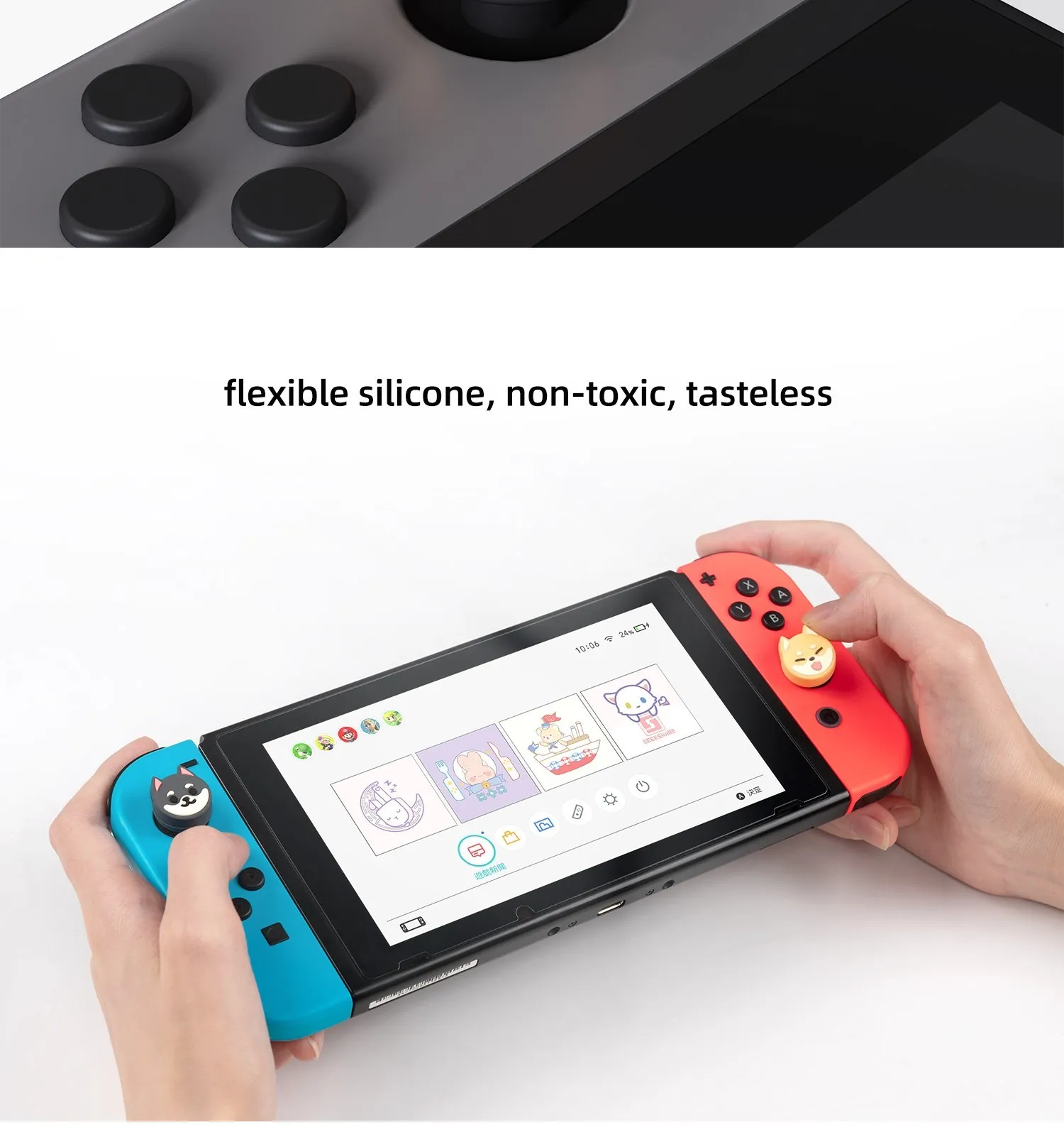 GeekShare Thumb Grips Caps Shiba Inu Silicone NS OLED Handle Rocker Protective Cover for Nintendo Switch Lite Joystick Caps
