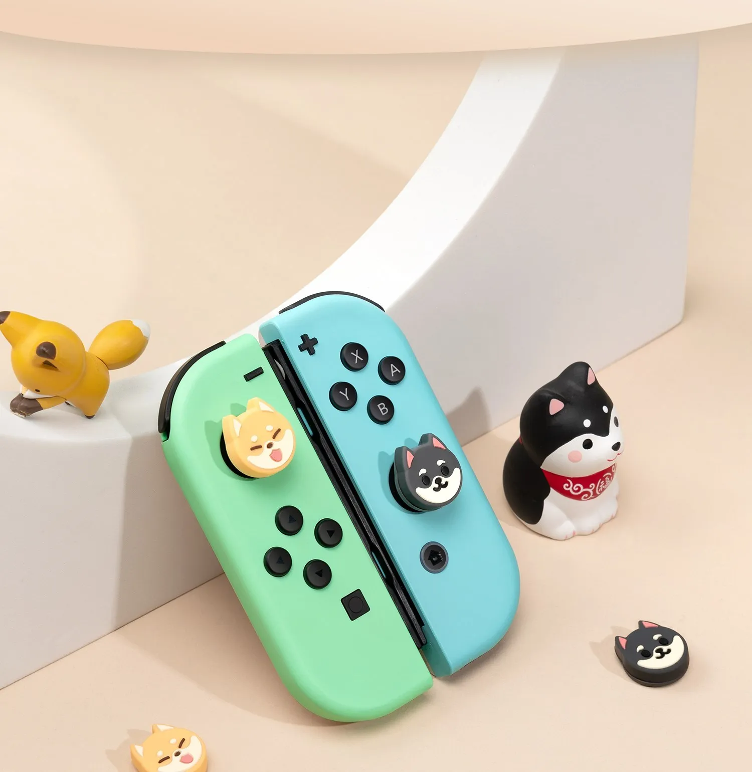 GeekShare Thumb Grips Caps Shiba Inu Silicone NS OLED Handle Rocker Protective Cover for Nintendo Switch Lite Joystick Caps