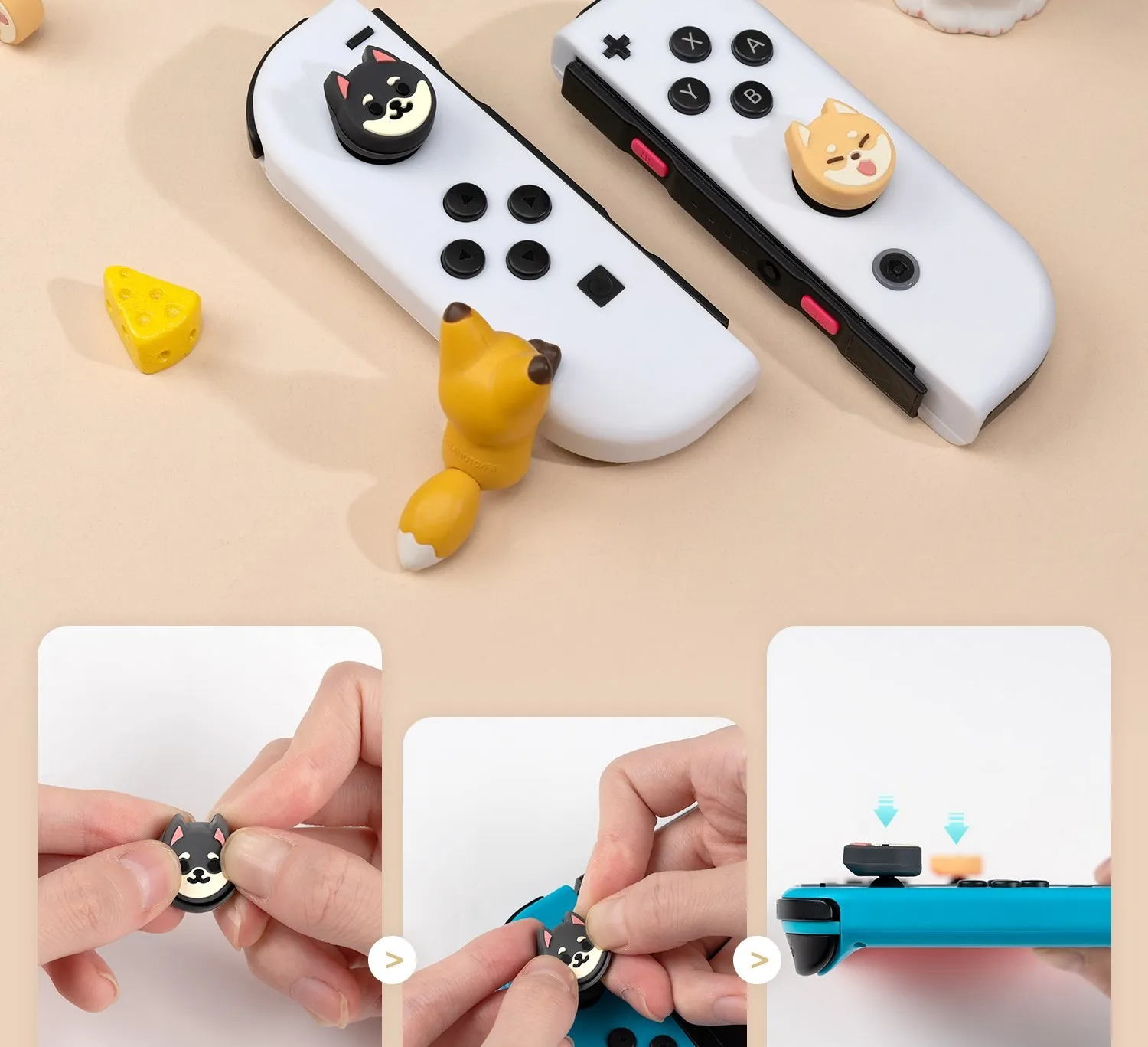GeekShare Thumb Grips Caps Shiba Inu Silicone NS OLED Handle Rocker Protective Cover for Nintendo Switch Lite Joystick Caps