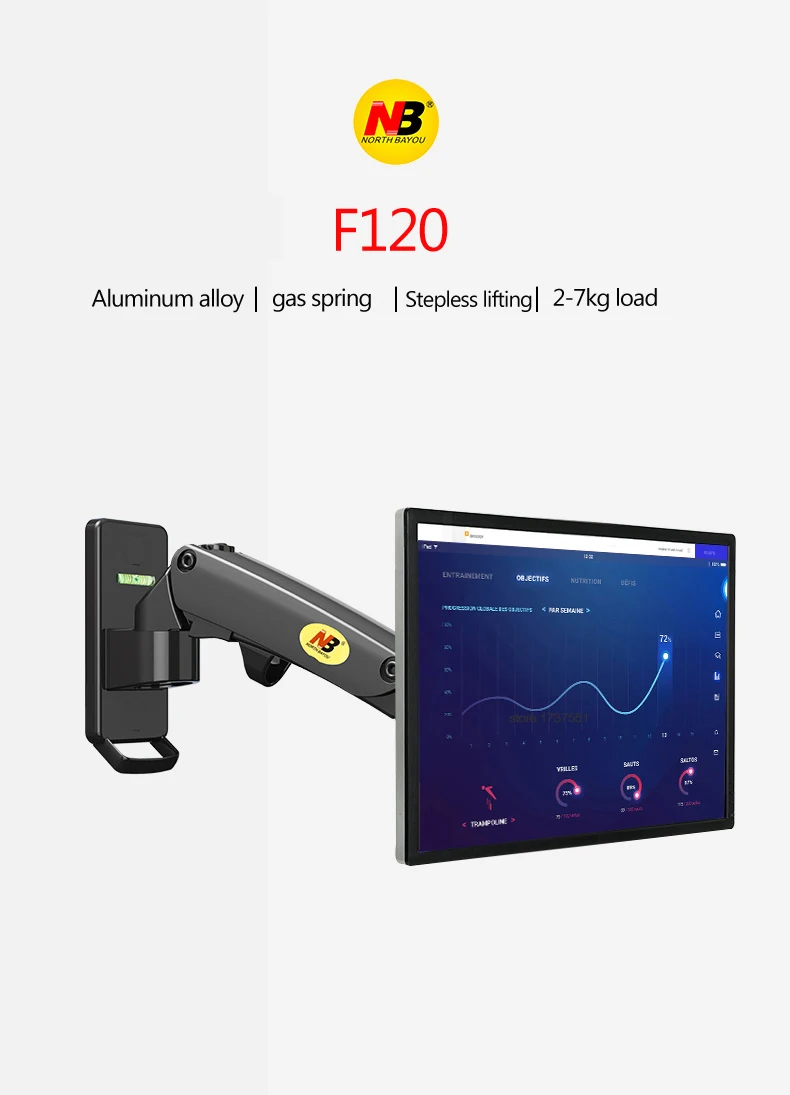 NB F120 17-27' Aluminum GS Gas Spring 360 Rotate Full Motion TV Wall Mount Bracket LCD Monitor Wall Mount Stand Screen Holder