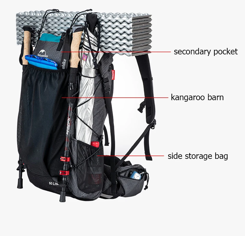Naturehike Men's Backpack 40L Climbing Backpack Travel Shoulder Bag Fishing Trekking Rucksack Camping Hiking Backpack with Cover