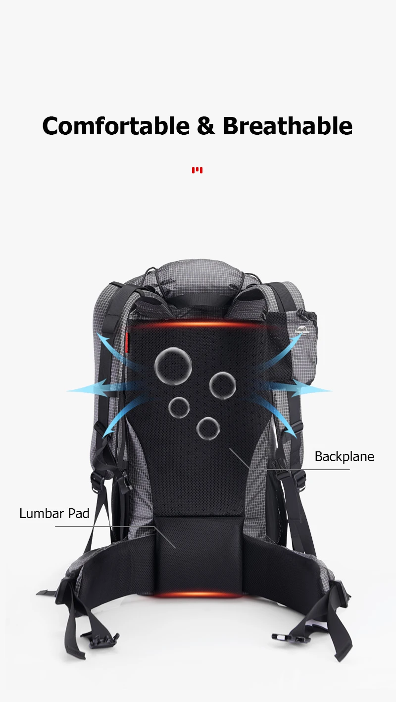 Naturehike Men's Backpack 40L Climbing Backpack Travel Shoulder Bag Fishing Trekking Rucksack Camping Hiking Backpack with Cover